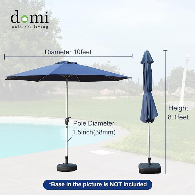 Domi 10FT Patio Umbrella Outdoor Market Umbrella with Silver Aluminum Pole, UV Resistant Canopy, Wind Vent, Tilt & Crank System, Perfect for Patio, Garden, Deck, Pool, Outdoor Dining, Navy Blue