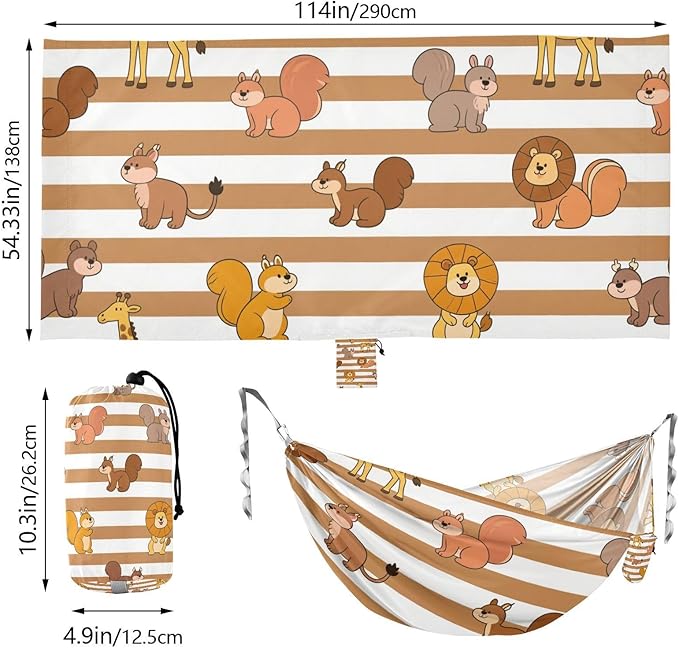 Brown White Striped Animal Lion 330lb Capacity Outdoor Hammock with Tree Straps Hanging Hammock for Outside Patio Backyard Poolside macas mexicanas de Patio para Adulto