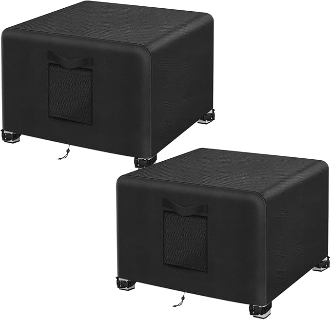 Kovshuiwe 2Pcs-25"L x 25"W x 17"H Outdoor Patio Ottoman Cover, Waterproof Patio Ottoman Cover, Heavy Duty，with Padded Handles,Black