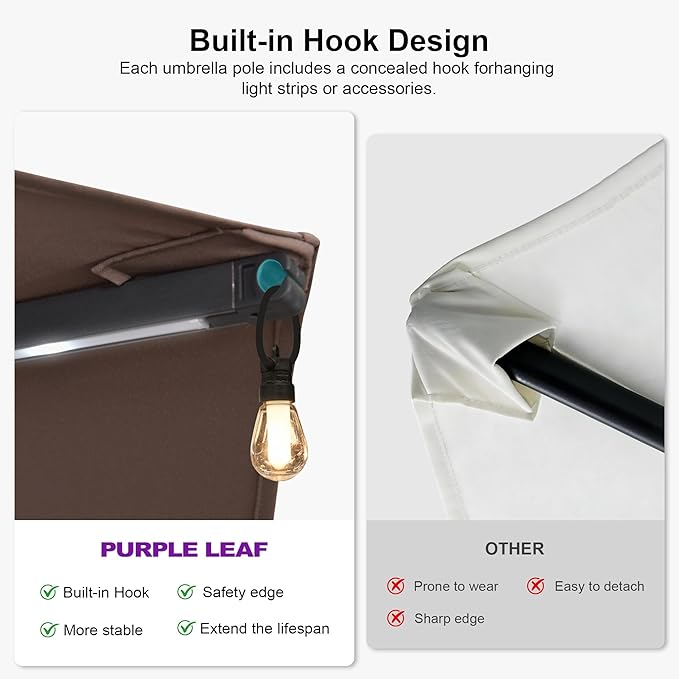 PURPLE LEAF 13ft Double-Sided Patio Umbrella with Solar Lights Outdoor Market Umbrella with Base and Crank Handle Table Umbrella for Backyard Pool Garden Deck, Taupe