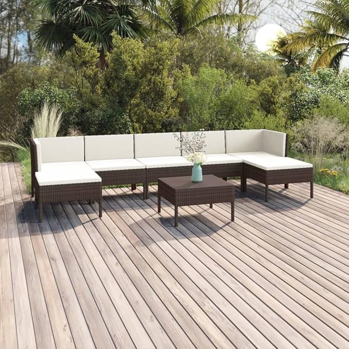 Patio Lounge Set with Cushions,Patio Furniture Sets,Patio Conversation Sets,Outdoor Furniture Sets,for Garden,Backyard,Outdoor,8 Piece Poly Rattan Brown