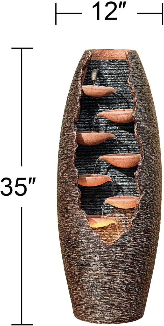 Nathan Seven Cascade 35" High Large Rustic Indoor Outdoor Decor Resin Floor Fountain with Light LED Standing Cut-Away Water Feature for Outside Garden Patio Yard Backyard - John Timberland