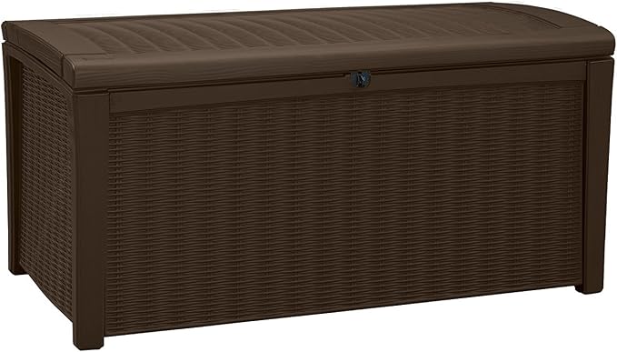 Deck Box for Patio Pool Storage Bench in Resin 110 Gallon Extra Large Outdoor Design With FREE Padlock