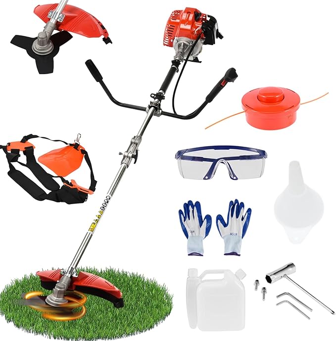 Gas Weed Wacker 52cc 2 Stroke Oil 2 in 1 Multifunctional Weed Eater, Gas Powered Cordless Trimmer Hedge Pruner Brush Cutter 10 Inch 8500Rpm for Shrubs and Weeds