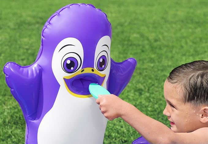 H2OGO! Polar Pals Inflatable Water Play Center, 53" x 51.5" x 28.5" Kids Outdoor Activity Center with Ring Toss Games, & Splash Pool