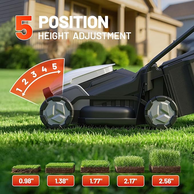 Litheli Electric Lawn Mower Cordless,Grass Cutter Machine for 2800 Sq. Ft.Lawnmower with Brushless Motor, 14.5 In Cutting Width, Cutting Height from 1 In to 2.5 In, Includes 5.0 Ah Battery and charger