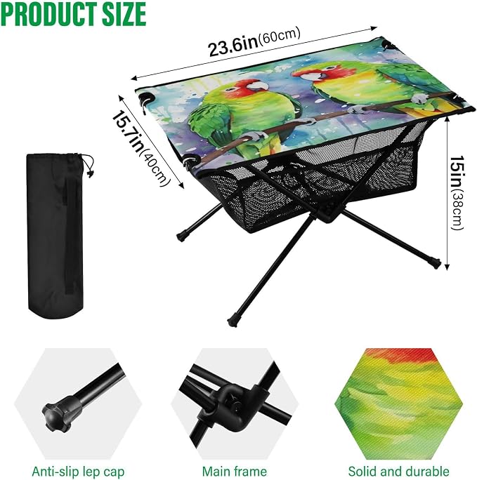 Cute Colored Parrots Folding Camping Table Portable Camping Table with Carry Bag for Outdoor Picnic Beach BBQ