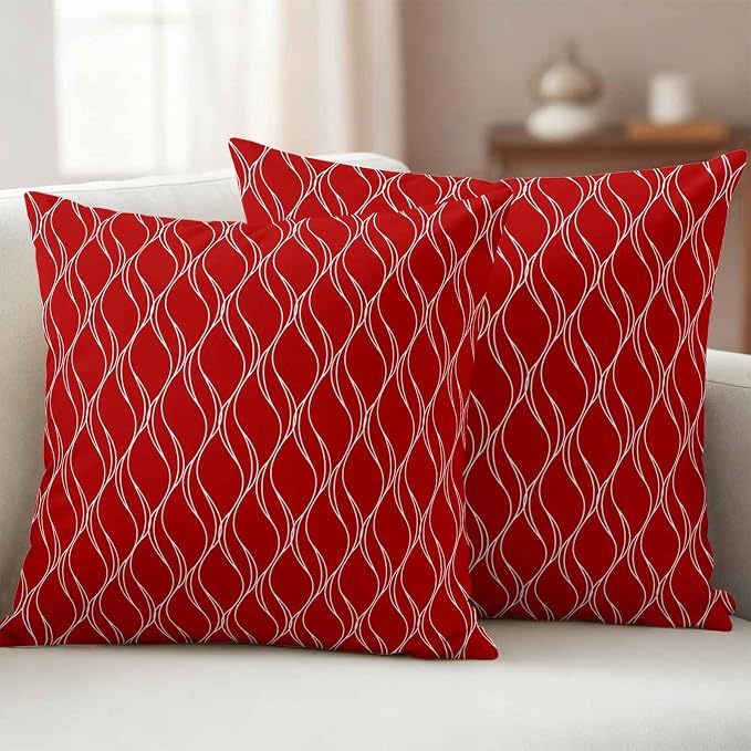 Red White Stripes Outdoor Pillow Covers 20x20 Inch Throw Pillow Covers Set of 2 Waterproof Decorative Pillow Cases Simple Geometric Modern Monochrome Cushion Covers for Patio Furniture Garden Couch