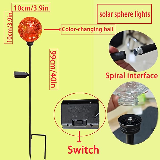 Solar Garden Lights Outdoor, 3 Pack Multi-Color Changing Solar Globe Lights Waterproof Decorative for Yard, Powered Glass Ball Garden Lights for Patio Decoration (3pack)