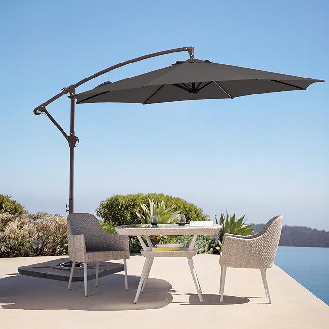 10FT Patio Umbrella, Outdoor Offset Cantilever Umbrella with Sturdy 8 Ribs, Easy Tilt Adjustment for Backyard Pool Garden,Grey