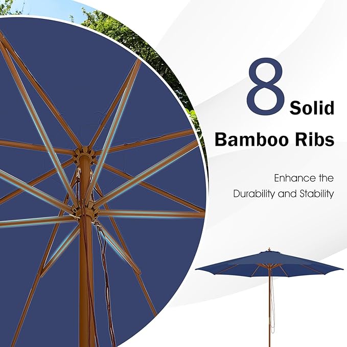 Giantex 10FT Patio Umbrella, Outdoor Table Market Umbrella with 8 Bamboo Ribs, Pulley Lift and Ventilation Hole, Outdoor Sunshade Umbrella for Poolside Backyard Beach