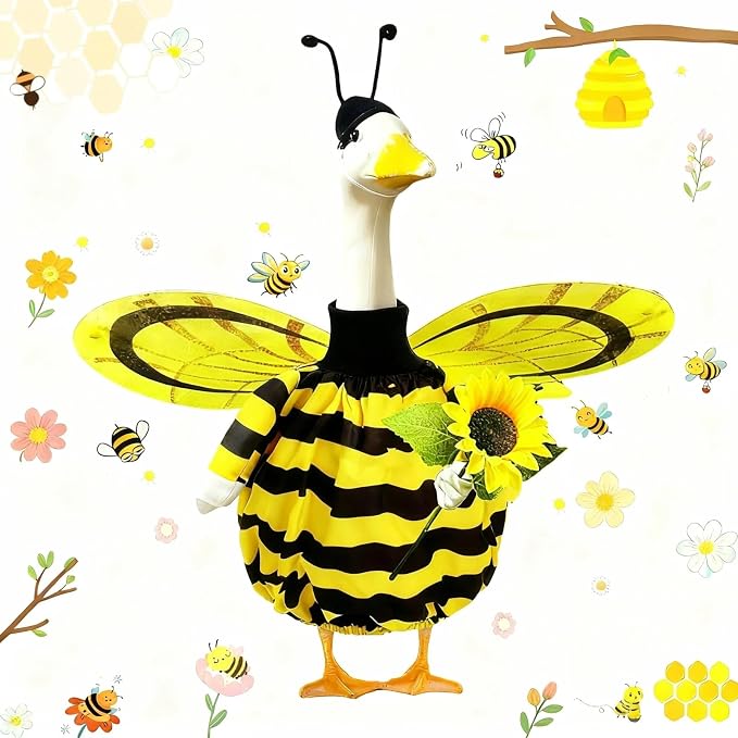 Spring Porch Goose Outfit for 20-23 Inch Concrete Goose Clothes, Bee Porch Goose Costume Funny Cement Plastic Goose Statue for Outdoor Garden Yard Patio Art Decor（Bees and Ladybugs are Optional）