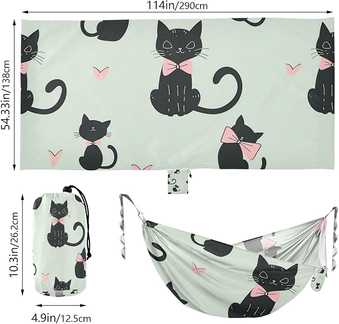 Cartoon Cute Black Cat 330lb Capacity Outdoor Hammock Portable Hammock for Camping & Hiking Essential soporte para hamacas para adultos