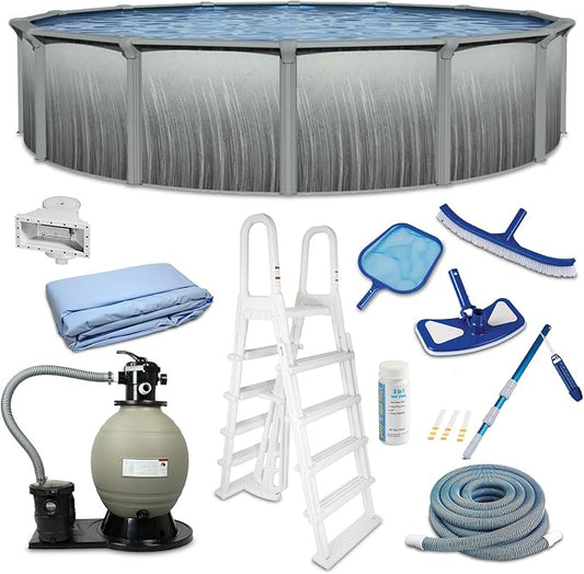 Blue Wave Martinique 21-ft Round 52-in Deep Hard Sided Above Ground Pool Kit with 7-in Steel Top Rails, Dual-Speed Sand Filter System, Ladder, Liner, Skimmer & Maintenance Kit – 9,900 Gallon Cap