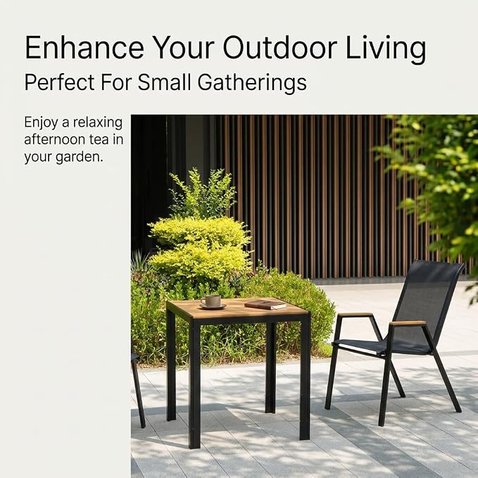 Square Outdoor Patio Table with Alloy Steel Frame and Faux Teak Top, Weather-Resistant Garden Outdoor Dining Table for Balcony,Garden,Patio,Porch, Yard,Poolside