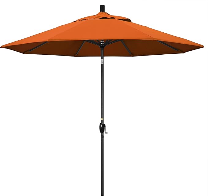 California Umbrella 9' Round Aluminum Market Umbrella, Crank Lift, Push Button Tilt, Black Pole, Pacifica