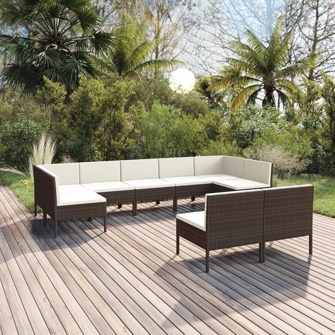 Patio Lounge Set with Cushions,Patio Furniture Sets,Patio Conversation Sets,Outdoor Furniture Sets,for Garden,Backyard,Outdoor,9 Piece Poly Rattan Brown