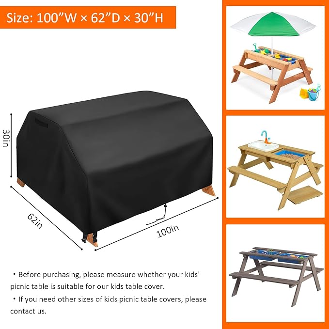 Kasla Picnic Table Cover, Heavy Duty Waterproof, Fits Folding Picnic Table and Bench Set, Camping Dining Furniture for Backyard, Patio, Lawn (100" W×62" D×30" H)