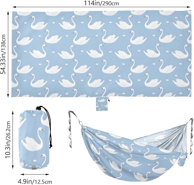 Camping Hammock Outdoor Hammocks for Outside Swan Blue Beach Trees Portable Lightweight with Pockets Tree Straps Indoor