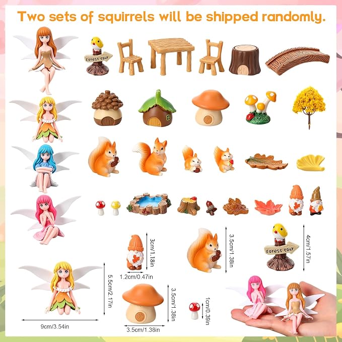 Fairy Garden Accessories 30Pcs Mini Fall Resin Figurines | Miniature Garden, Tiny Autumn Landscape Decor, Rich Variety, Gnomes Animal Plant Furniture, DIY Terrarium Potted Dollhouse