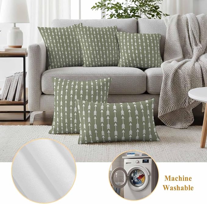 Arrow Outdoor Pillow Covers 24"x24" Set of 2, Abstract Rustic Western Tribal Geometric Arrow Sage Green Waterproof Throw Pillow Covers for Patio Furniture, Decorative Cushion Covers for Porch