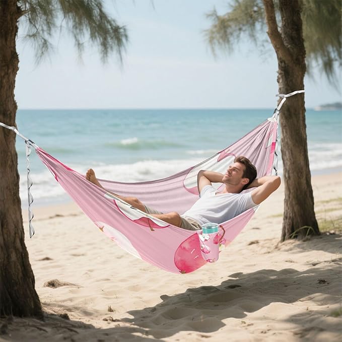 Cute Cartoon Pink Fruit 330lb Capacity Outdoor Hammocks with Portabl Carry Bag Cloth Hammock for Outside Beach Patio Garden jamaca para Patio