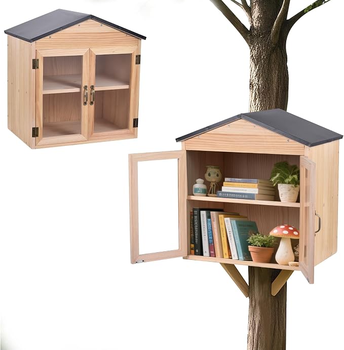 Outdoor Library Book Box - Outdoor Wood Cabinet Library Boxes,Literature Exchange Kit Outside Book Storage for Public Spaces Schools Community Neighborhood