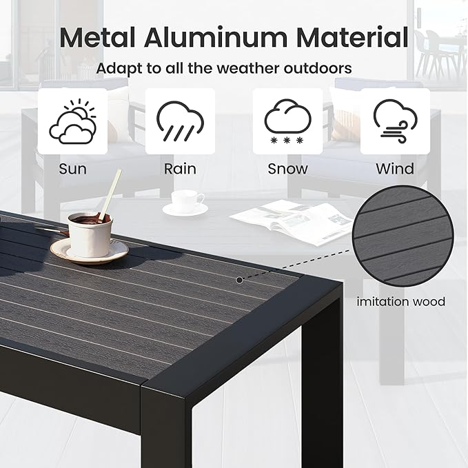 Patio Conversation Sets, Aluminum Outdoor Couch with Outdoor Coffee Table, All-Weather Metal Patio Couch with 5" Thick and Soft Cushion and Wide Arm, Outdoor Sofa Sets for Balcony, Porch, Light Gray