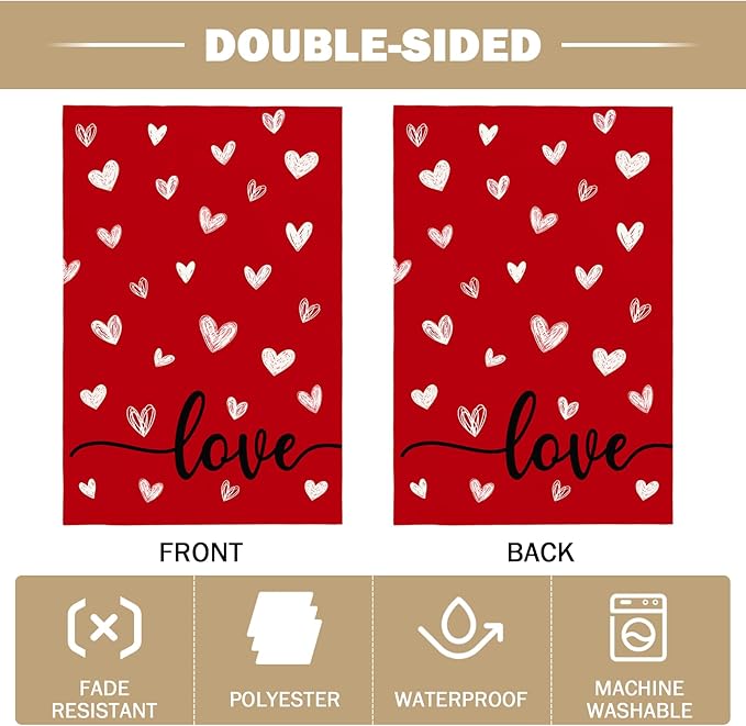 Happy Valentines Day Garden Flags 12x18 Inch Double Sided Love Hearts Holiday Decoration for Anniversary Wedding Yard Outside Outdoor