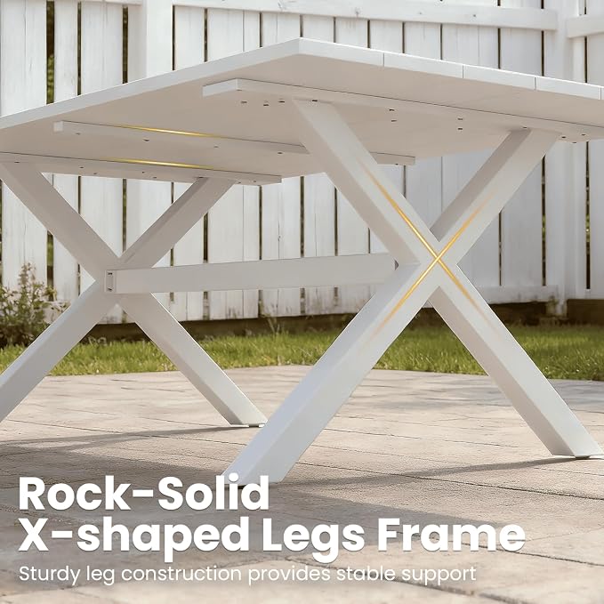 98" x 38" Outdoor Dining Table, Rectangle Patio Table with Slatted Tabletop for Backyard, Garden, Deck, Poolside