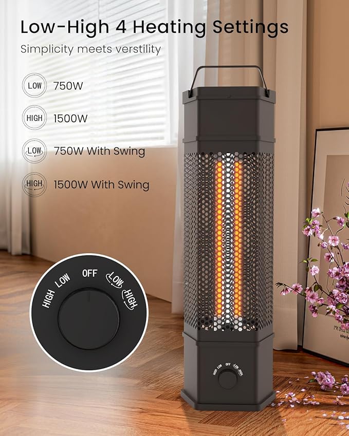 Electric Patio Heater Outdoor Indoor Use, 360°All-round Heating, 1500W Infrared Tower Heater, Tip-Over & Overheat Protection Portable Space Heater for Large Room, Backyard, Home