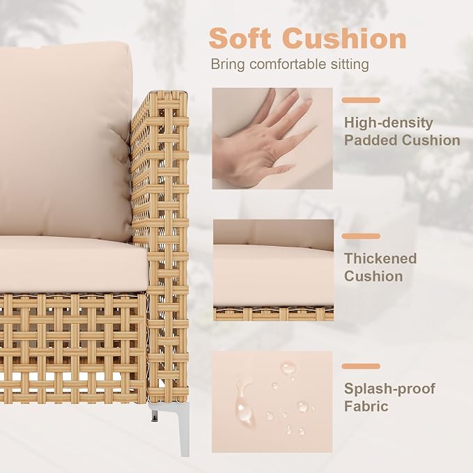 3 Pieces Small Patio Furniture Set,Wicker Chaise Longue Conversation Set, Rattan L-Shaped Sofa Couch with Coffee Table for Deck Porch Balcony and Garden