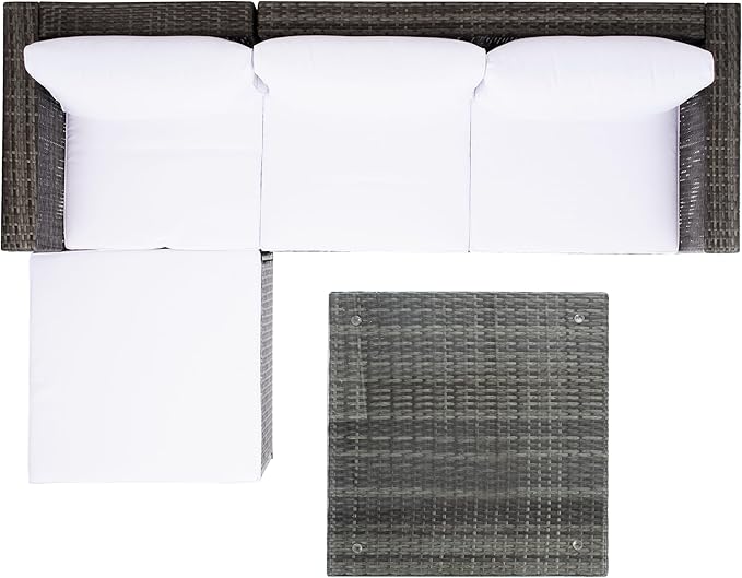 SAFAVIEH Outdoor Collection Madalina Grey Brown/White Wicker Conversation Patio Set