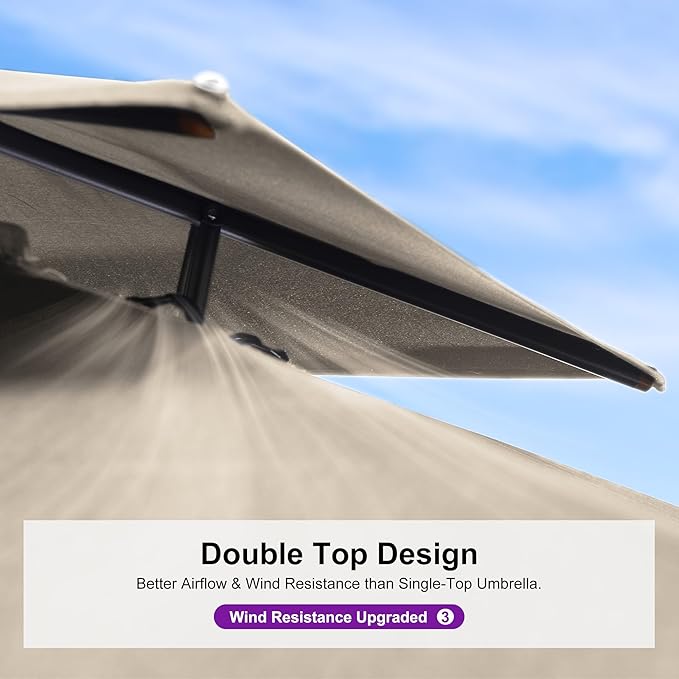 PURPLE LEAF 10' x 13' Cantilever Patio Umbrella Outdoor Umbrella with 330lbs Base Large Rectangular Windproof Offset Umbrella for Pool Deck Garden, Sand Dune