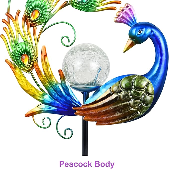 ARTER Solar Garden Stake Light, 50 Inches Tall Metal Peacock Outdoor Waterproof Decorative Solar Pathway Light with Bling Bling Jewels, LED Landscape Light for Yard Patio Lawn Poolside (Pack of 1)