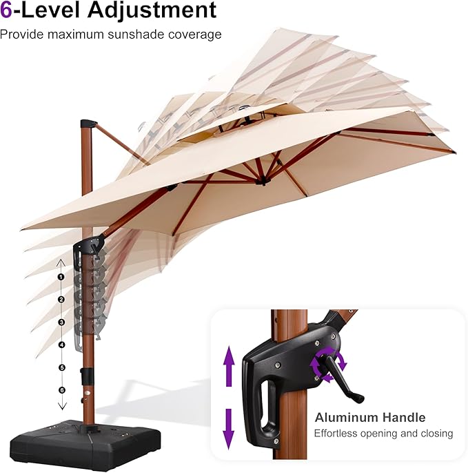 PURPLE LEAF Patio Umbrella with Base Outdoor Square Large Cantilever Umbrella Windproof Offset Heavy Duty Sun Umbrella for Garden Deck Pool Patio, 9ft Beige