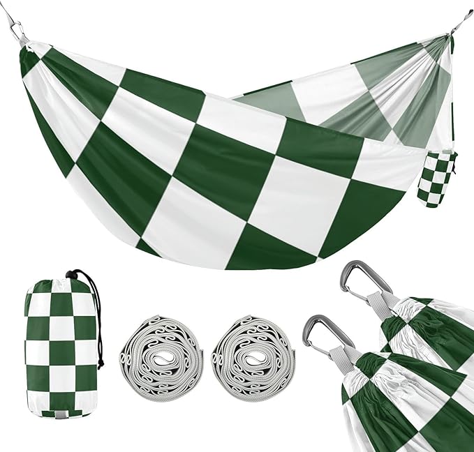 Green and White Checkered Pattern 330lb Capacity Outdoor Hammocks with Hanging Rope Cloth Hammock for Patio Backyard Lounge Base hamacas para adultos con soporte