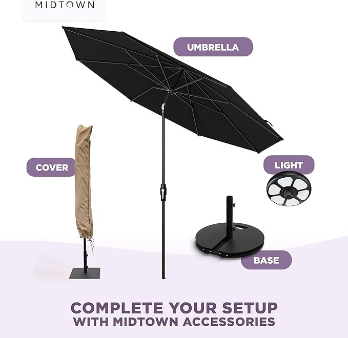Midtown Umbrellas – The Swilt 9 Ft Patio Umbrella with 360° Swivel & Tilt Mechanism, Sunbrella Fabric & 8 Fiberglass Ribs – Outdoor Umbrella for Deck, Pool & Cafes – Spectrum Carbon Canopy, Black Pole