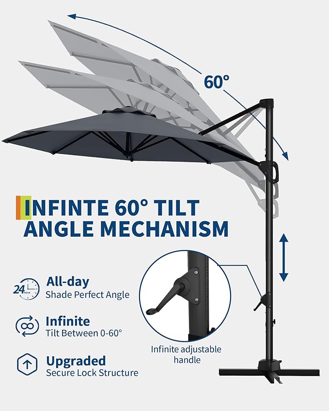 GarveeLife 10FT Patio Umbrella Outdoor Large Cantilever Umbrella Market Sun Shade Windproof Offset Umbrella with 360-Degree Rotation for Garden Deck Pool Patio