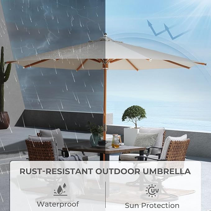 Grand patio 11 FT 10-Year-Non-Fading Patio Umbrella, Outdoor Umbrella with 8 Faux-Wood Grain Aluminum Ribs, Market Umbrella with Pulley Lift, Ventilation, Waterproof for Poolside, Deck, Backyard, Gray Fabric