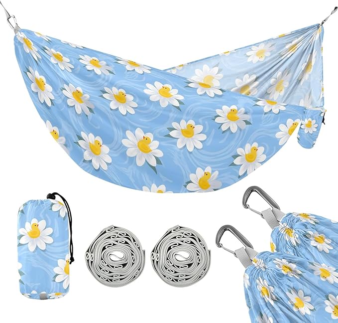 Camping Hammock Outdoor Hammocks for Outside Duck Flowers Blue Beach Trees Portable Lightweight with Pockets Tree Straps Indoor Small