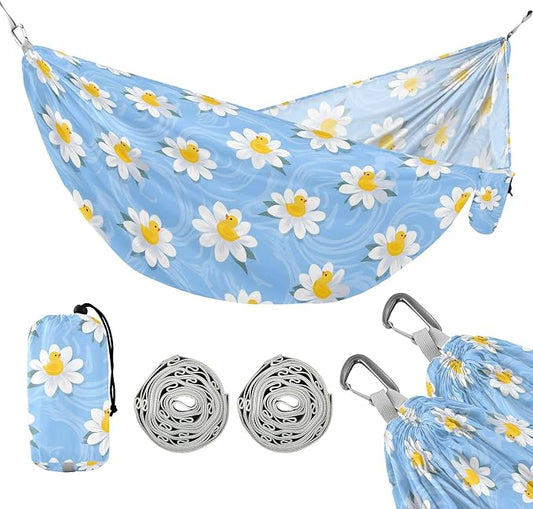 Camping Hammock Outdoor Hammocks for Outside Duck Flowers Blue Beach Trees Portable Lightweight with Pockets Tree Straps Indoor Small