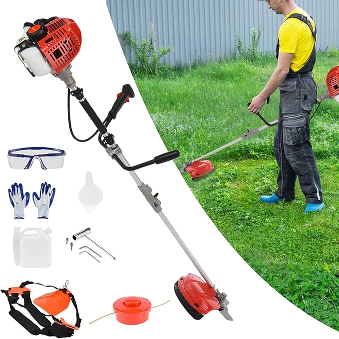 2 in 1 Gas Weed Eater, 52cc 2-Stroke Weed Eater Gas Powered, 2026 Upgraded Gas Weed Wacker with Extension Pole, 8500RPM Strong Power for Lawn Garden Yard (Red)