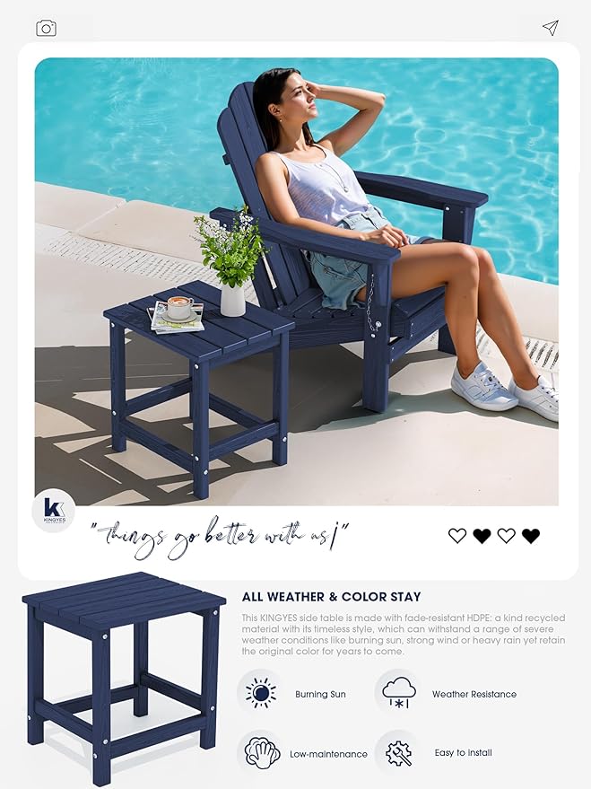 KINGYES Adirondack Outdoor Side Tables Set of 2, Navy