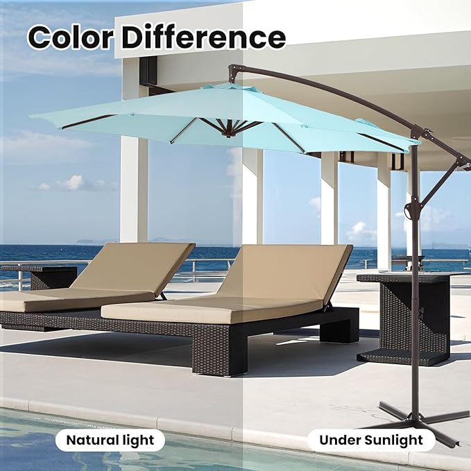 10FT Patio Umbrella, Outdoor Offset Cantilever Umbrella with Sturdy 8 Ribs, Easy Tilt Adjustment for Backyard Pool Garden,Light Blue