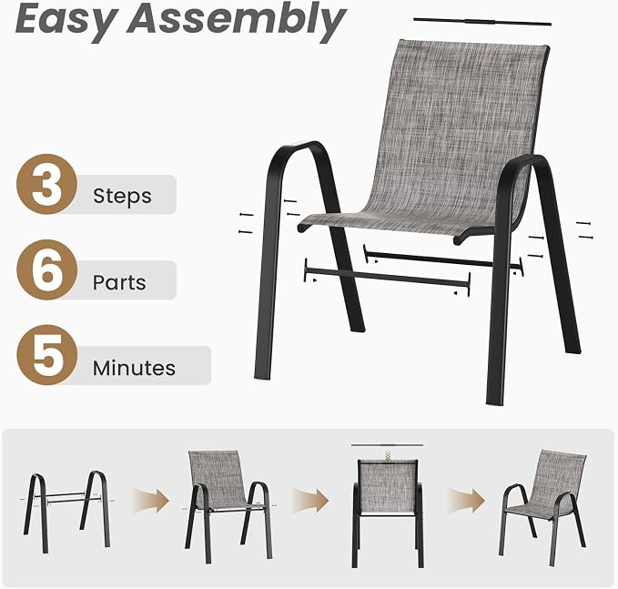 Soohow 5-Piece Outdoor Dining Set, Outdoor Patio Table and Chairs Set, 4 x Stackable Chairs & 1 x Outdoor Table with Umbrella Hole, All-Weather Patio Dining Sets for Poolside, Backyard and Porch