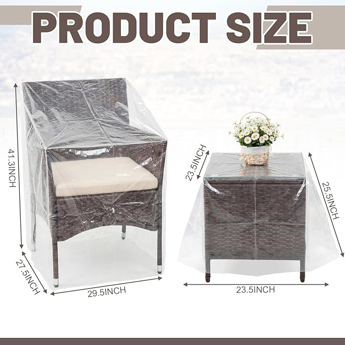 3 Pcs Clear Plastic Patio Covers Outdoor Furniture Covers Waterproof Waterproof Sofa and Table Couch Protector for Armchairs Heavy Duty Patio Furniture, 23 x 23 x 25, 29 x 41 x 27 Inch
