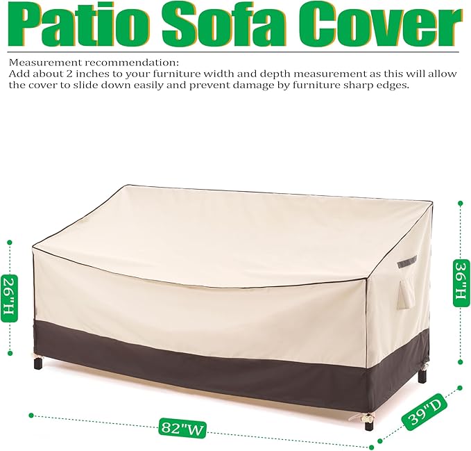 F&J Outdoors Waterproof Anti-UV Heavy Duty 3 Seater Cushion Couch Patio Sofa Cover, 82" W x 39" D x 36" H