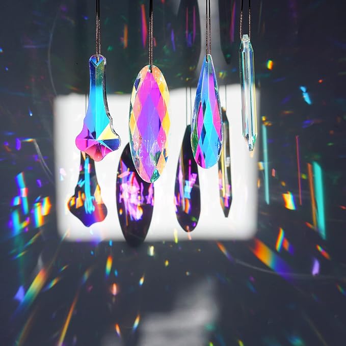 4 Pcs Crystal Prism Suncatcher Pendants Chandelier Window Garden Decor | Rainbow Chandelier Prisms Suncatcher Hanging Ornaments for Window Garden Home Office Party Decor Accent