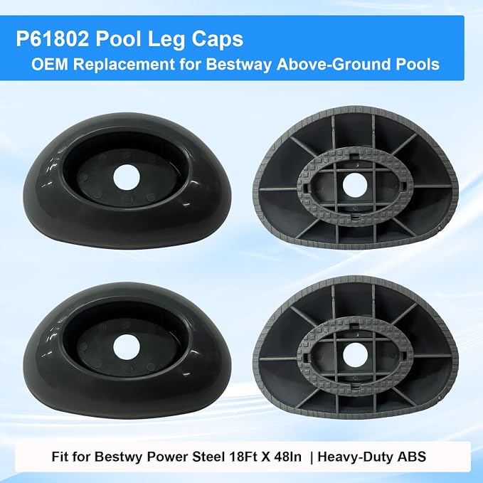 2 Pcs Footing Leg Cap Above-Ground Pool Replacement for Bestway Steel Pro MAX & Power Steel 16Ft /18Ft x 48In Frame Pool, Bestway P61802 Footing Leg Cap Grey